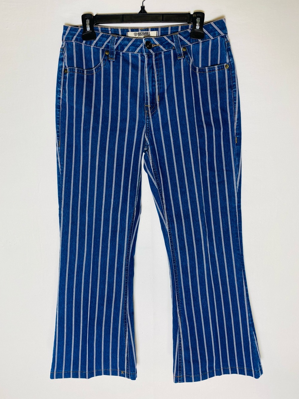 Vintage Y2K Rock & Roll Denim Mid Rise Pinstriped Bootcut Jeans 29 Retro